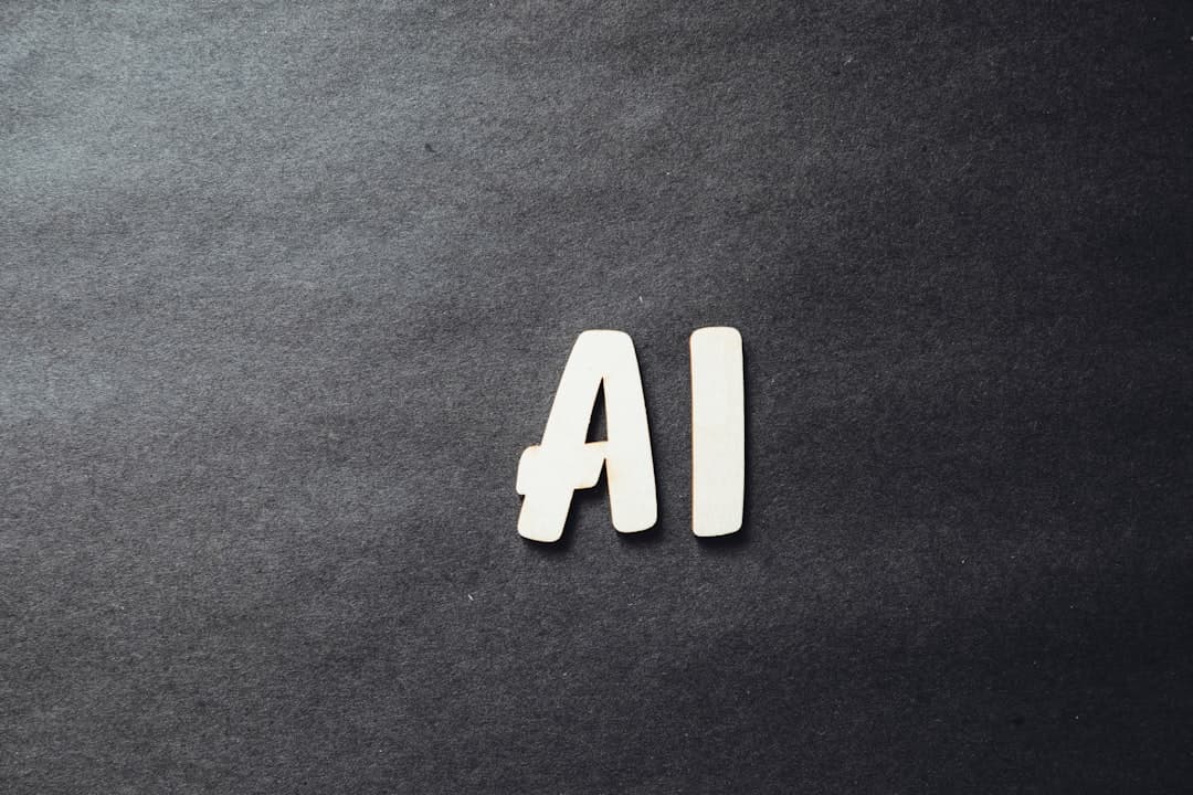 AI lettering on dark surface representing artificial intelligence and digital technology