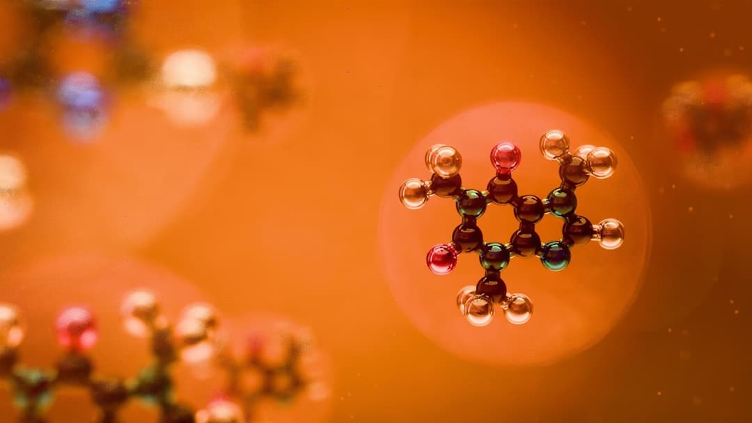 Molecular structure representing atomic design methodology with atoms and molecules