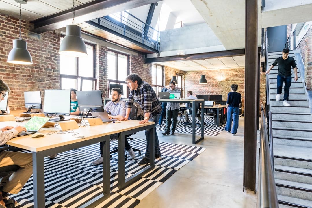 Creative agency studio team collaborating in a modern office