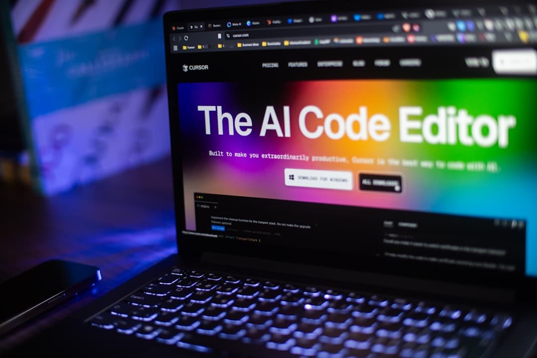 Laptop displaying AI code editor interface used to evaluate Framer AI