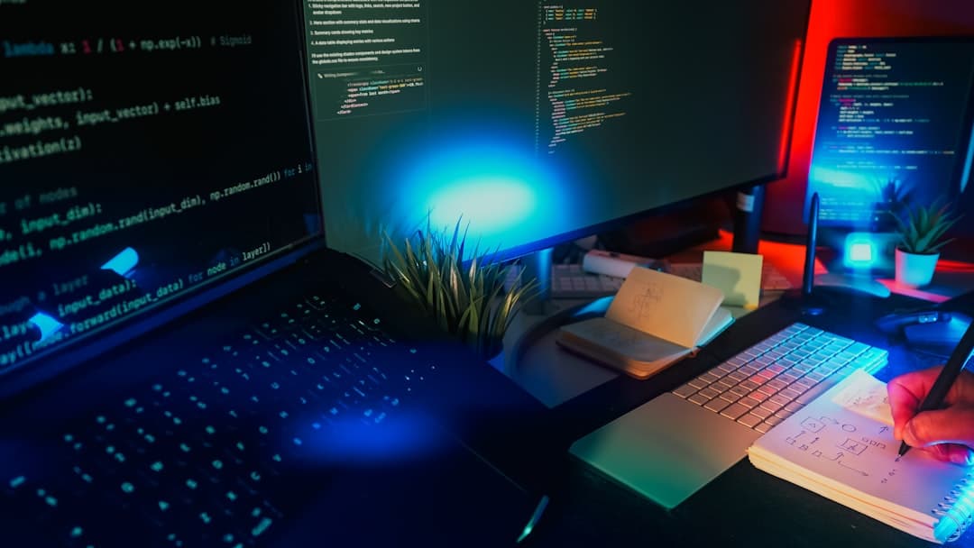 Software tools and a workspace desk setup