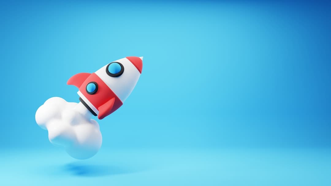 Website launch concept with a rocket taking off