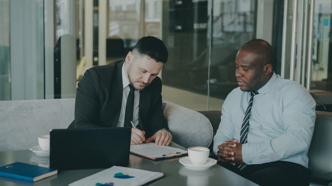 Team reviewing an RFP document at a conference table