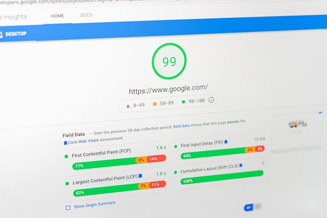 Google PageSpeed Insights performance report on a laptop screen