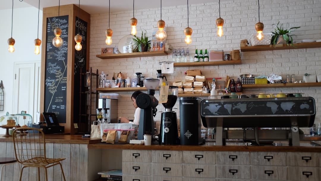 Cozy coffee shop interior used as inspiration for coffee shop website design