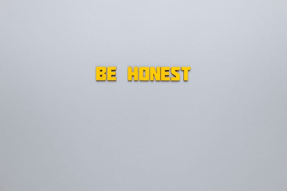 Simple yellow text 'Be Honest' on a neutral background, emphasizing clarity and inspiration.